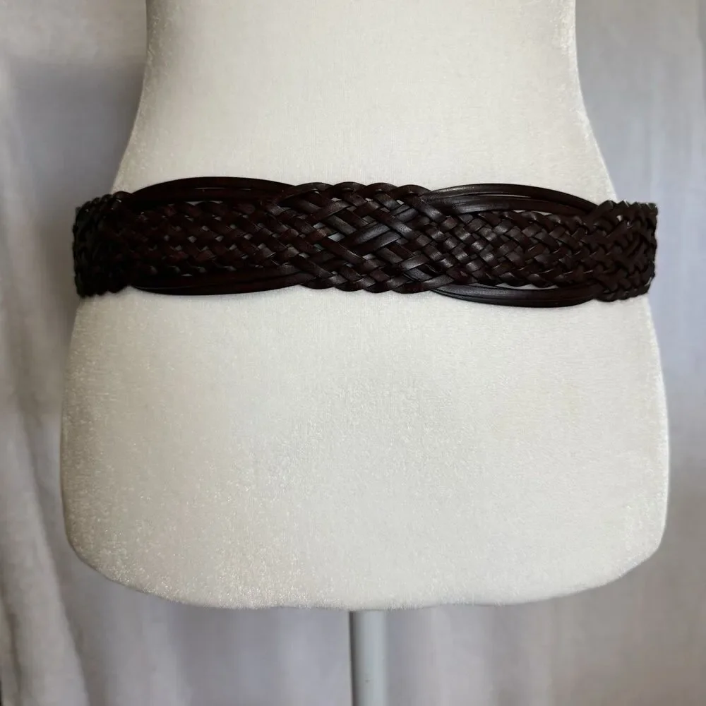 Coldwater Creek Women's Belt Size Small Braided Brown Bonded Leather Belt‎